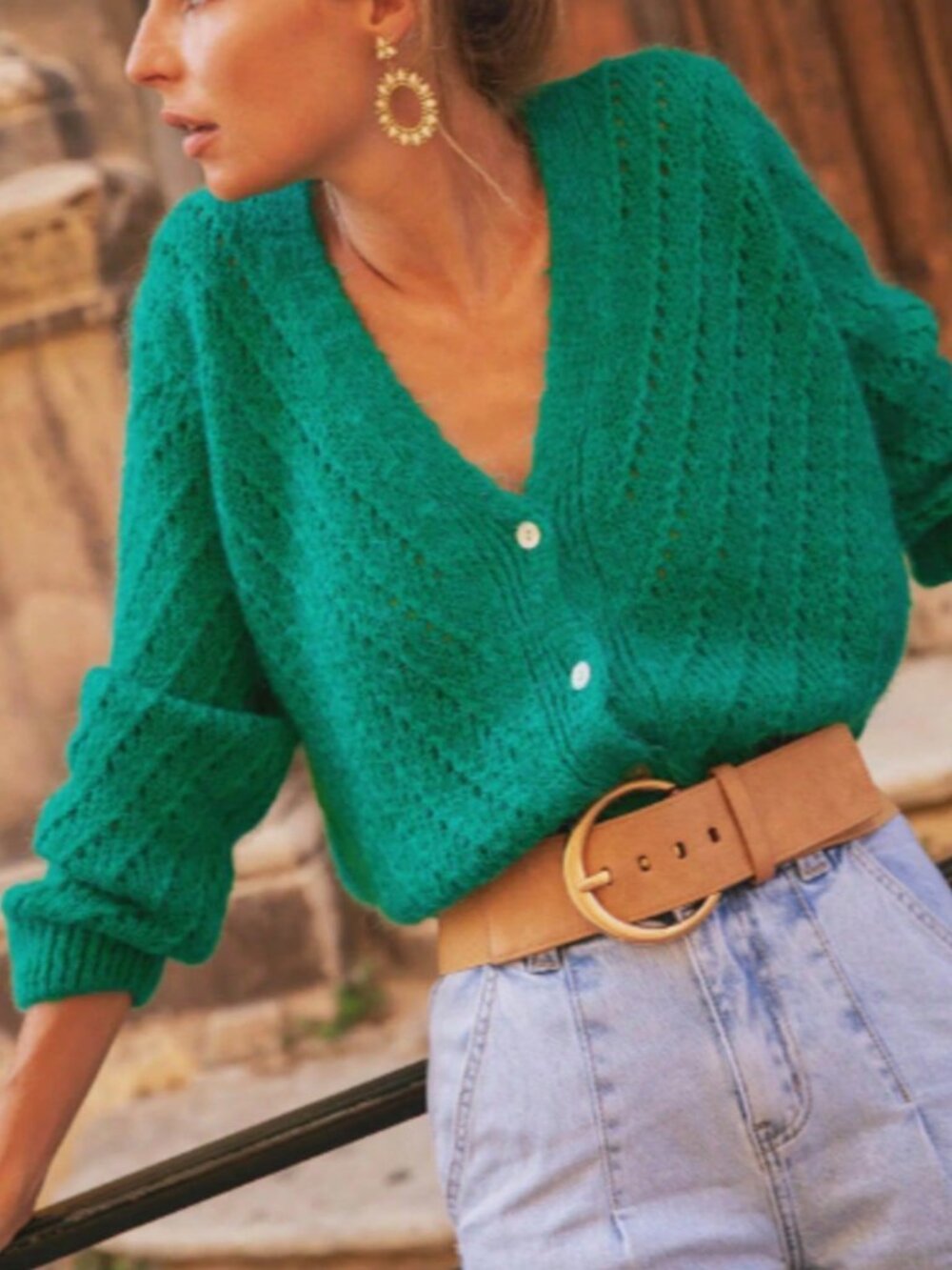 Dark Green Casual Women's Long Sleeve Knit Cardigan Sweater